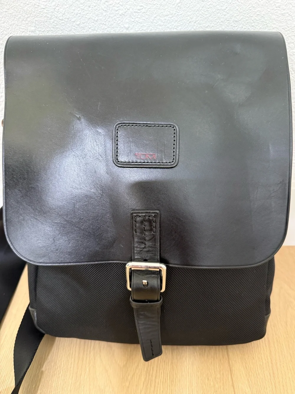 TUMI Black Leather & Ballistic Nylon Crossbody Messenger Bag